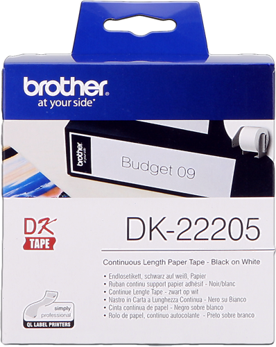 Brother DK-22205 Étiquettes continues 62mm x 30,48m Noir sur blanc