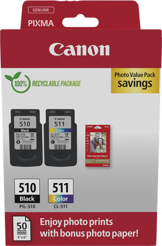 Canon PG-510+CL-511 Noir(e) / Plusieurs couleurs / Blanc Value Pack