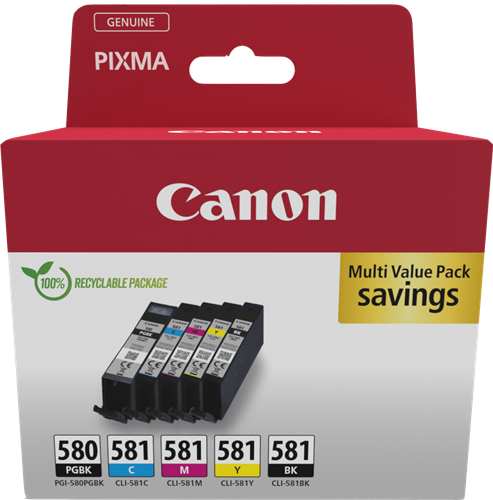 Canon PGI-580+CLI-581 Multipack Noir(e) / Noir(e) / Cyan / Magenta / Jaune