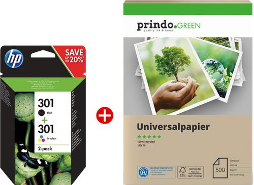 HP Deskjet 2545 All-in-One + Prindo Green Recyclingpapier 500 Blatt