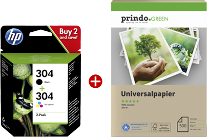 HP DeskJet 2633 All-in-One + Prindo Green Recyclingpapier 500 Blatt