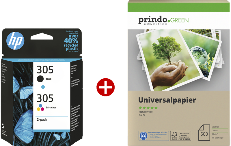 HP DeskJet 2724 All-in-One + Prindo Green Recyclingpapier 500 Blatt