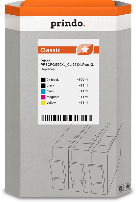 Prindo PRSCPGI550XL_CLI551XLPlus Multipack Noir(e) / Cyan / Magenta / Jaune
