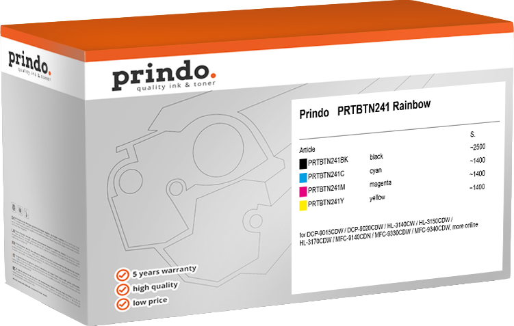 Prindo PRTBTN241 Rainbow Noir(e) / Cyan / Magenta / Jaune Value Pack