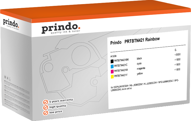 Prindo PRTBTN421 Rainbow Noir(e) / Cyan / Magenta / Jaune Value Pack