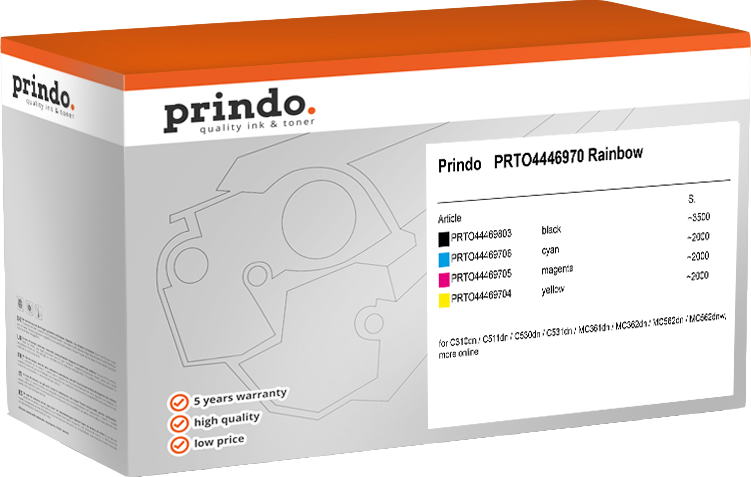 Prindo PRTO4446970 Rainbow Noir(e) / Cyan / Magenta / Jaune Value Pack