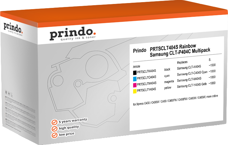 Prindo PRTSCLT404S Rainbow Noir(e) / Cyan / Magenta / Jaune Value Pack